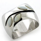 LOAS1080 - Rhodium 925 Sterling Silver Ring with Semi-Precious Opal in White - Alamode