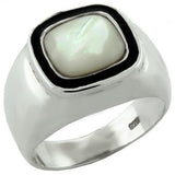 LOAS1083 - High-Polished 925 Sterling Silver Ring with Synthetic Jade in White - Alamode