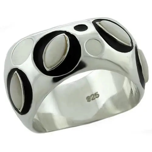 LOAS1085 - Rhodium 925 Sterling Silver Ring with Semi-Precious Opal in White - Alamode - Flyclothing LLC