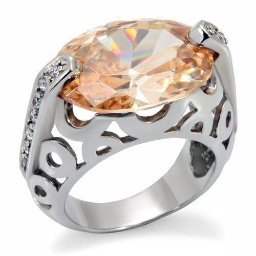 LOAS1087 - Rhodium 925 Sterling Silver Ring with AAA Grade CZ in Champagne - Alamode - Flyclothing LLC