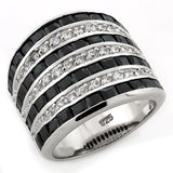 LOAS1089 - Rhodium 925 Sterling Silver Ring with AAA Grade CZ  in Jet - Alamode