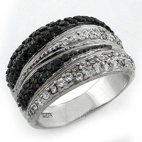 LOAS1095 - Rhodium + Ruthenium 925 Sterling Silver Ring with AAA Grade CZ in Multi Color - Alamode - Flyclothing LLC