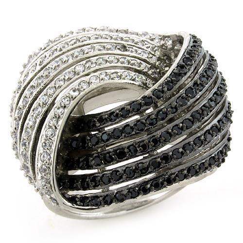 LOAS1097 - Rhodium + Ruthenium 925 Sterling Silver Ring with AAA Grade CZ in Multi Color - Alamode - Flyclothing LLC
