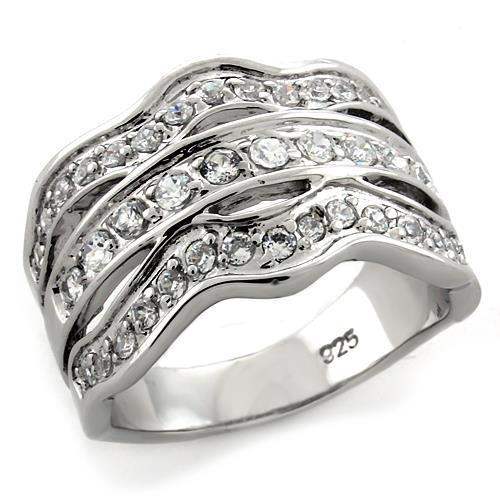 LOAS1105 - Rhodium 925 Sterling Silver Ring with Top Grade Crystal in Clear - Alamode - Flyclothing LLC