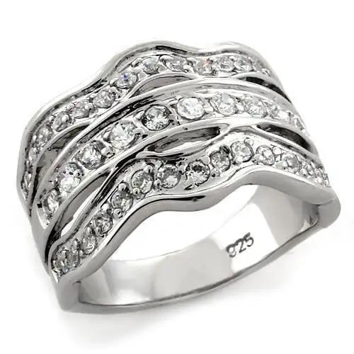 LOAS1105 - Rhodium 925 Sterling Silver Ring with Top Grade Crystal  in Clear - Alamode