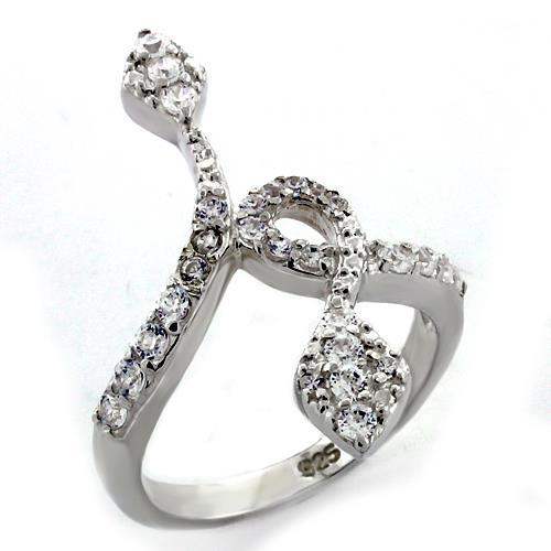 LOAS1107 - High-Polished 925 Sterling Silver Ring with AAA Grade CZ in Clear - Alamode - Flyclothing LLC