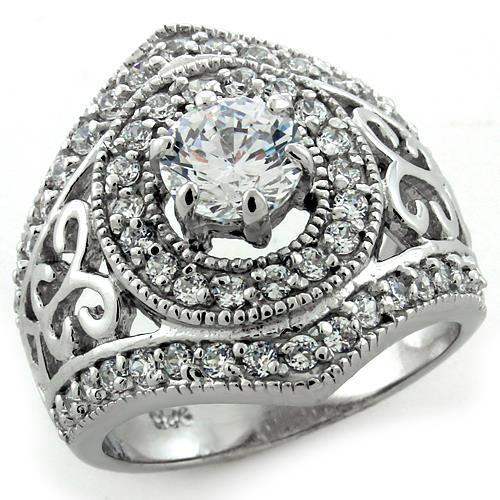 LOAS1134 - Rhodium 925 Sterling Silver Ring with AAA Grade CZ in Clear - Alamode - Flyclothing LLC