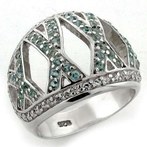LOAS1136 - High-Polished 925 Sterling Silver Ring with AAA Grade CZ in Sea Blue - Alamode - Flyclothing LLC