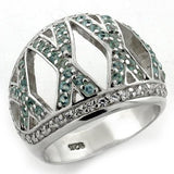 LOAS1136 - High-Polished 925 Sterling Silver Ring with AAA Grade CZ  in Sea Blue - Alamode