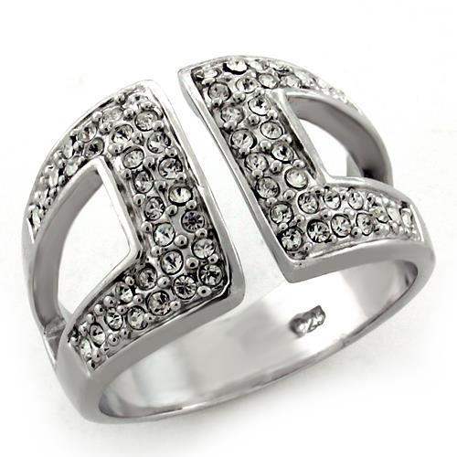 LOAS1137 - Rhodium 925 Sterling Silver Ring with Top Grade Crystal in Clear - Alamode - Flyclothing LLC