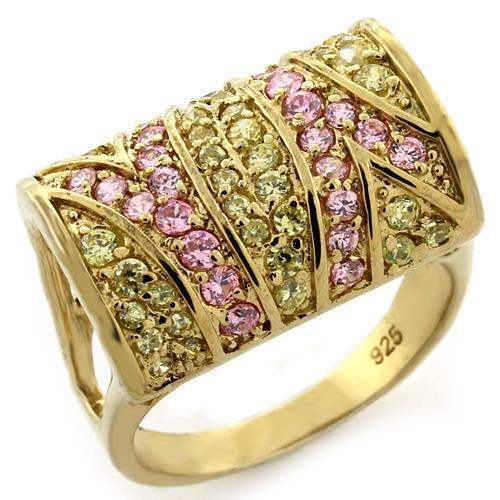 LOAS1139 - Gold 925 Sterling Silver Ring with AAA Grade CZ in Multi Color - Alamode - Flyclothing LLC