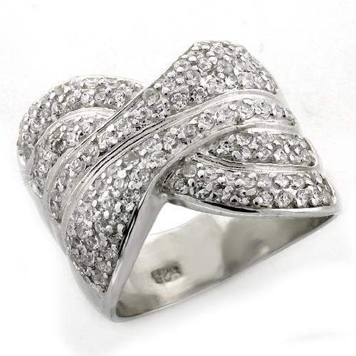 LOAS1154 - High-Polished 925 Sterling Silver Ring with AAA Grade CZ in Clear - Alamode - Flyclothing LLC