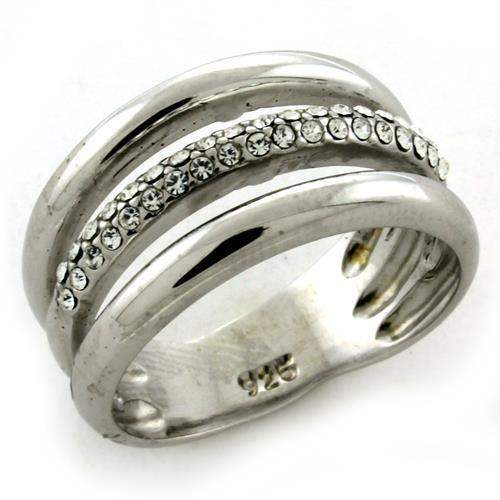 LOAS1176 - Rhodium 925 Sterling Silver Ring with Top Grade Crystal in Clear - Alamode - Flyclothing LLC