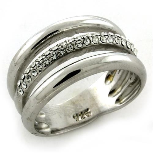LOAS1176 - Rhodium 925 Sterling Silver Ring with Top Grade Crystal  in Clear - Alamode