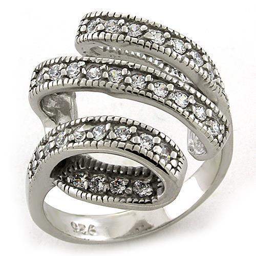 LOAS1183 - Rhodium 925 Sterling Silver Ring with AAA Grade CZ in Clear - Alamode - Flyclothing LLC