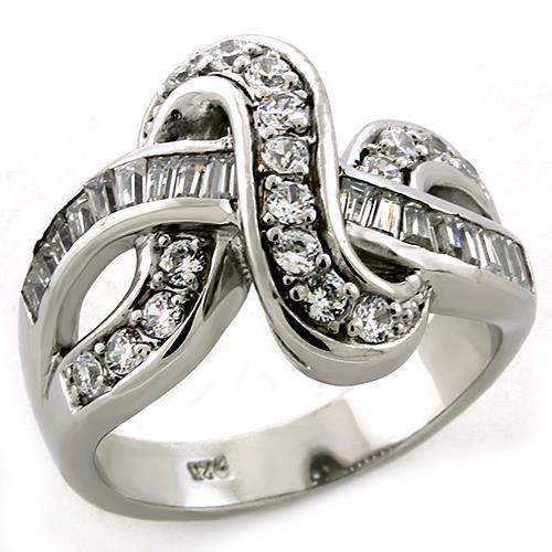 LOAS1304 - Rhodium 925 Sterling Silver Ring with AAA Grade CZ in Clear - Alamode - Flyclothing LLC