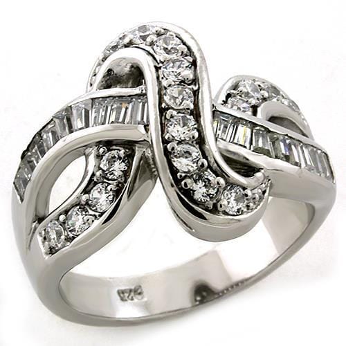 LOAS1304 - Rhodium 925 Sterling Silver Ring with AAA Grade CZ  in Clear - Alamode
