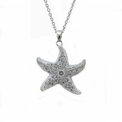 LOAS1325 - High-Polished 925 Sterling Silver Chain Pendant with AAA Grade CZ in Clear - Alamode - Flyclothing LLC