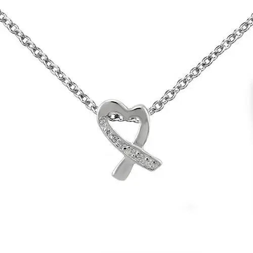 LOAS1339 - High polished (no plating) 925 Sterling Silver Chain Pendant with AAA Grade CZ in Clear - Alamode - Flyclothing LLC