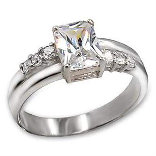 LOAS718 - High-Polished 925 Sterling Silver Ring with AAA Grade CZ in Clear - Alamode - Flyclothing LLC