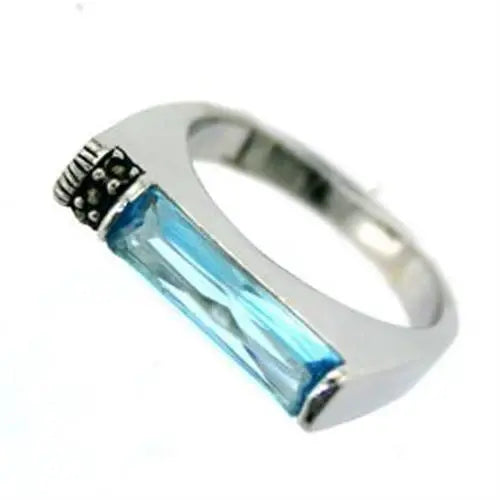 LOAS723 - Rhodium 925 Sterling Silver Ring with Synthetic in Aquamarine - Alamode - Flyclothing LLC