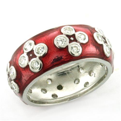 LOAS728 - Rhodium 925 Sterling Silver Ring with Epoxy  in Rose - Alamode