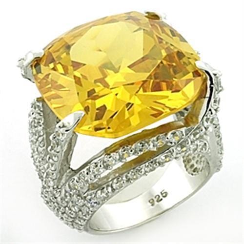 LOAS767 - Rhodium 925 Sterling Silver Ring with AAA Grade CZ  in Champagne