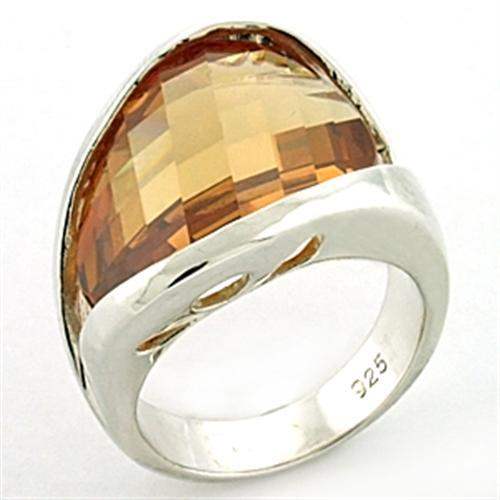 LOAS775 - Rhodium 925 Sterling Silver Ring with AAA Grade CZ in Champagne - Alamode - Flyclothing LLC