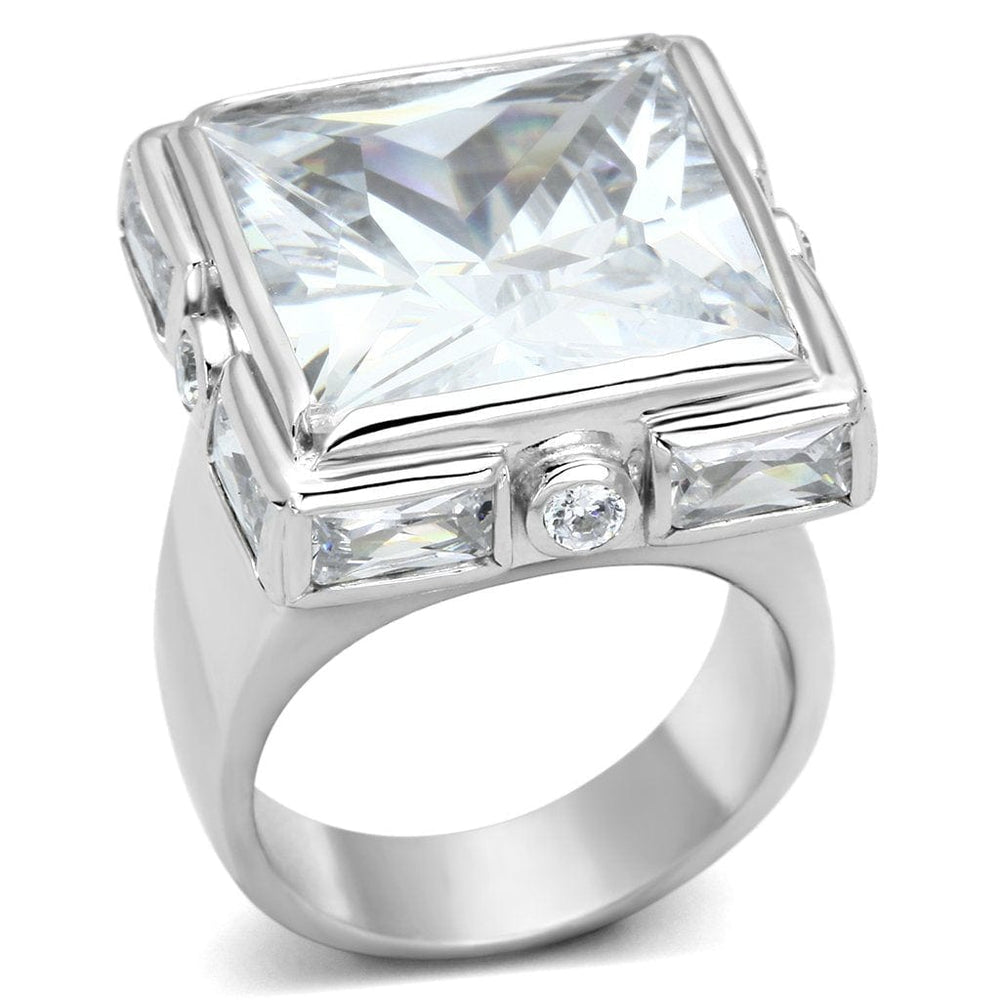 LOAS862 - Rhodium 925 Sterling Silver Ring with AAA Grade CZ  in Clear - Alamode