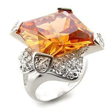 LOAS870 - High-Polished 925 Sterling Silver Ring with AAA Grade CZ  in Champagne - Alamode