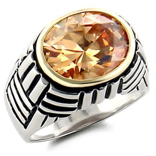 LOAS872 - Reverse Two-Tone 925 Sterling Silver Ring with AAA Grade CZ  in Champagne - Alamode