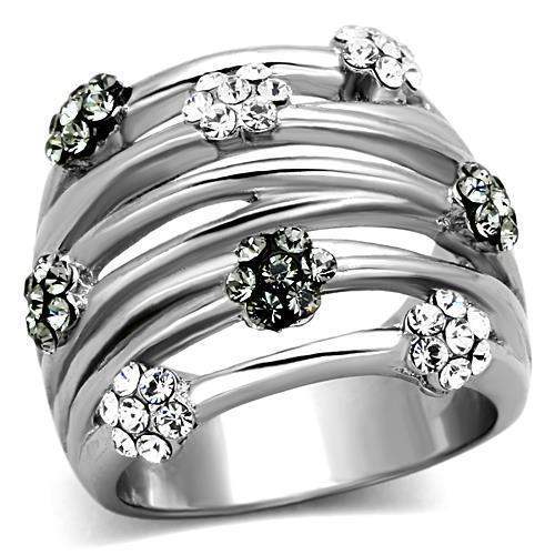 LOATK1372 - High polished (no plating) Stainless Steel Ring with Epoxy in Jet - Alamode - Flyclothing LLC
