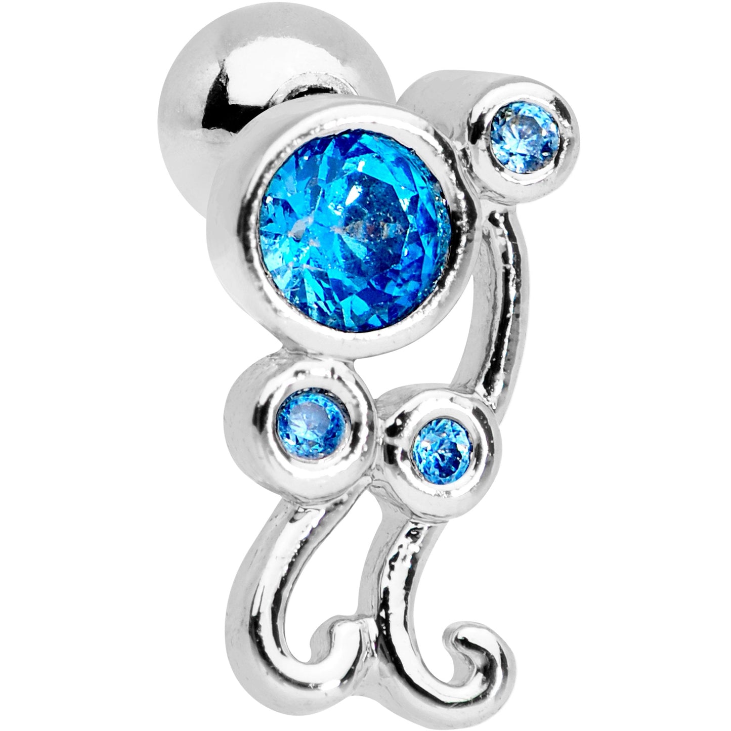 Aqua CZ Gem Sassy Swirl Cartilage Tragus Earring - BodyCandy - Flyclothing LLC