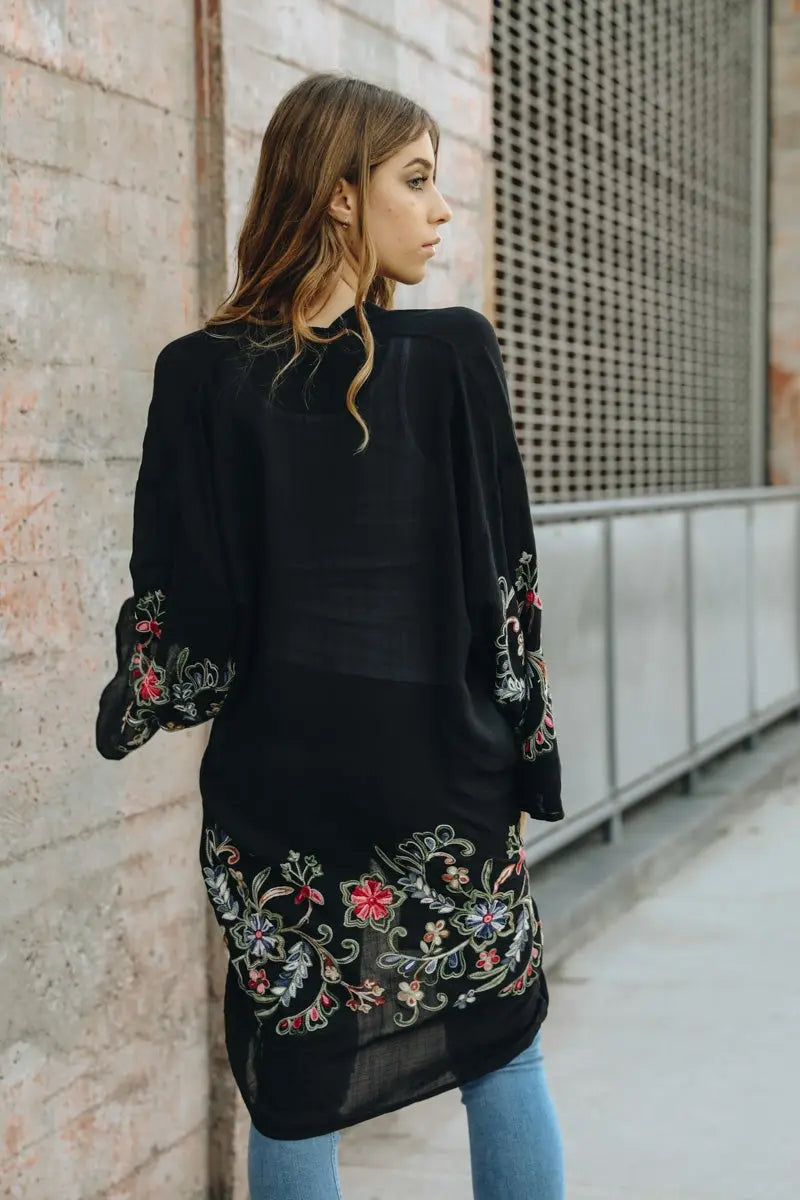 Long Sheer Floral Kimono – Graceful and Lightweight - Boho Clothing and Accessories - Flyclothing LLC