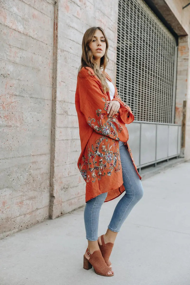 Long Sheer Floral Kimono – Graceful and Lightweight - Boho Clothing and Accessories - Flyclothing LLC