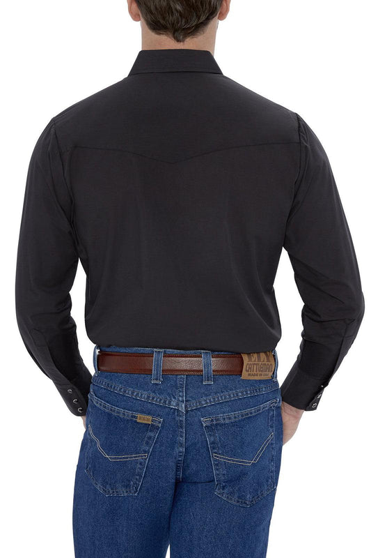 Ely Cattleman Mens L/S Black Solid Snap Shirt - Ely Cattleman