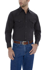 Ely Cattleman Mens L/S Black Solid Snap Shirt - Ely Cattleman