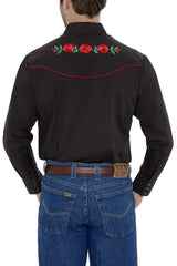 Men's Ely Cattleman Long Sleeve Western Snap Shirt with Rose Embroidery