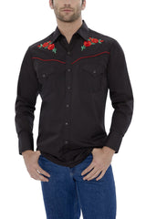 Men's Ely Cattleman Long Sleeve Western Snap Shirt with Rose Embroidery