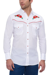 Men's Ely Cattleman Long Sleeve Western Snap Shirt with Rose Embroidery
