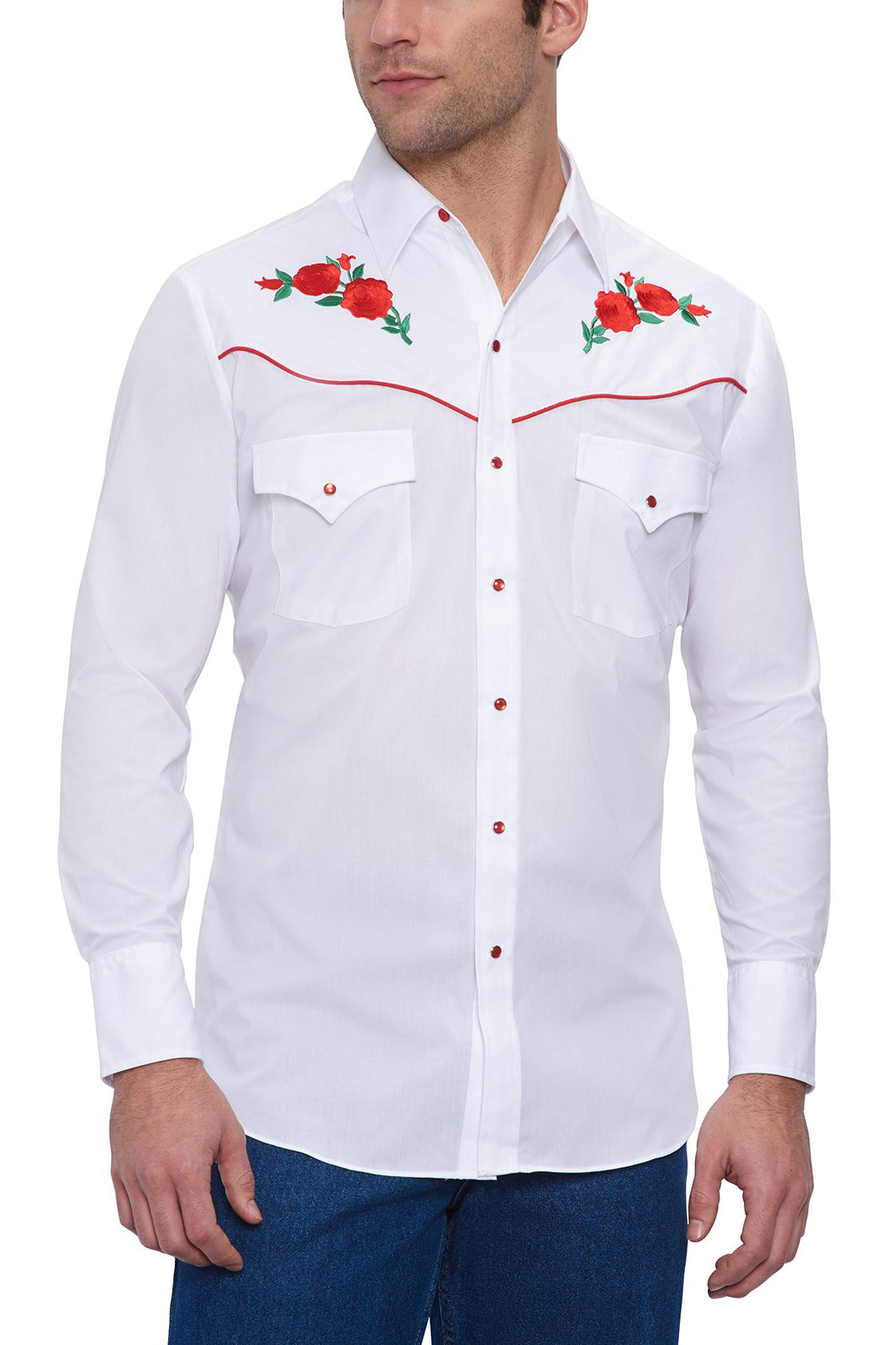 Men's Ely Cattleman Long Sleeve Western Snap Shirt with Rose Embroidery