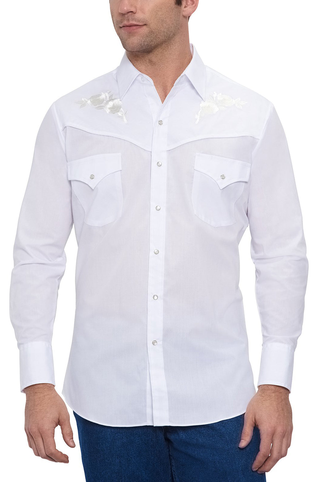 Men's Ely Cattleman Long Sleeve Western Snap Shirt with Rose Embroidery