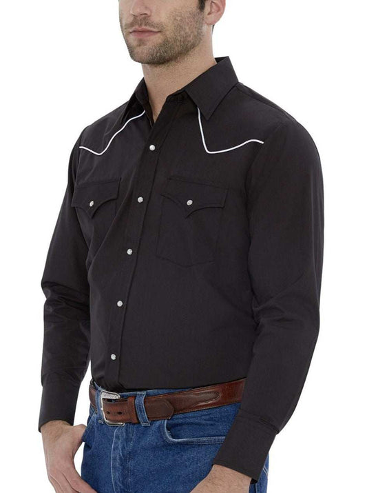 Men's Ely Cattleman Long Sleeve Western Snap Shirt with Contrast Piping - Ely Cattleman - Flyclothing LLC