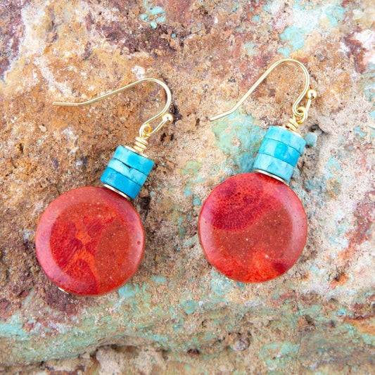 Longhorn Coral and Turquoise Drop Earrings - Barse Jewelry - Flyclothing LLC