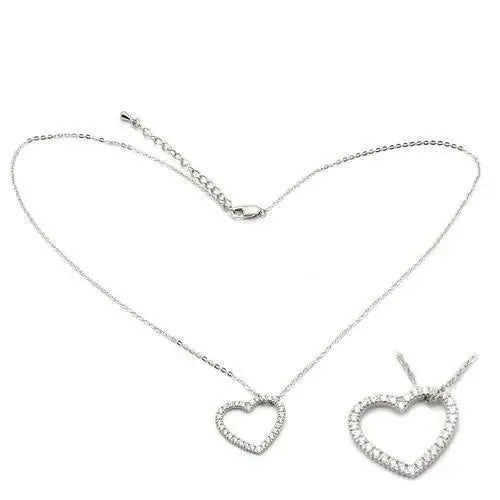 LOS032 - Rhodium 925 Sterling Silver Chain Pendant with AAA Grade CZ in Clear - Alamode - Flyclothing LLC