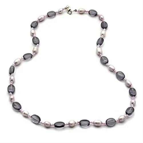 LOS066 - Silver 925 Sterling Silver Necklace with Synthetic Synthetic Glass in Amethyst - Alamode - Flyclothing LLC