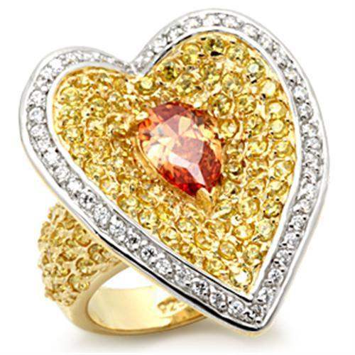 LOS096 - Gold+Rhodium 925 Sterling Silver Ring with AAA Grade CZ in Champagne - Alamode - Flyclothing LLC