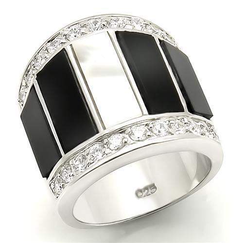 LOS154 - Rhodium 925 Sterling Silver Ring with Semi-Precious Agate in Multi Color - Alamode - Flyclothing LLC