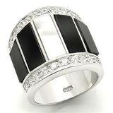 LOS154 - Rhodium 925 Sterling Silver Ring with Semi-Precious Agate in Multi Color - Alamode