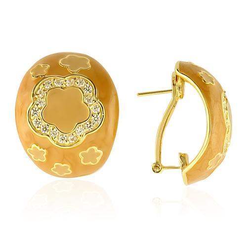 LOS216 - Gold 925 Sterling Silver Earrings with AAA Grade CZ in Clear - Alamode - Flyclothing LLC